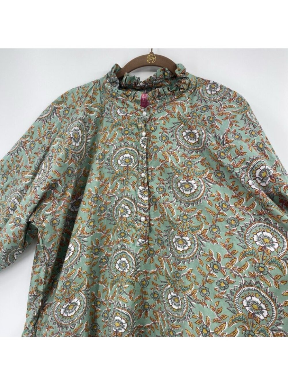 Just Darviny Size XL Megan Green Floral Block Print Tunic Dress Cotton - Picture 8 of 15